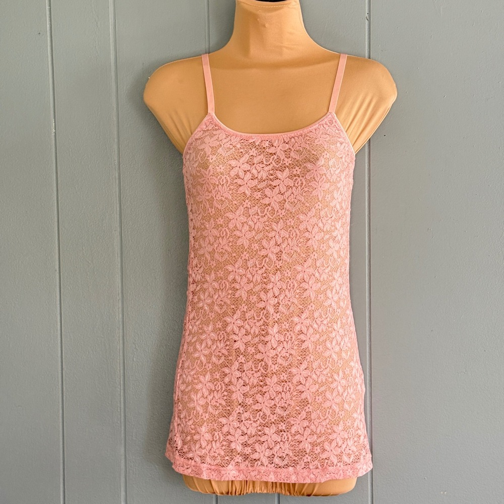 Charlotte Russe Pink Floral Lace Sheer S Cami Tank Top Y2k style Coquette Ballet
